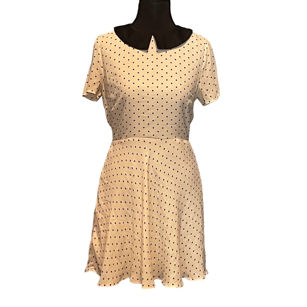 Polka Dot Peter Pan Collar Mini Dress Cream Black Retro Twee Indie Sleaze S